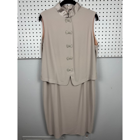 Ursula of Switzerland Dresses & Skirts - VTG 90s Minimalist Column Dress Beaded Frog Closure Mandarin Collar 12